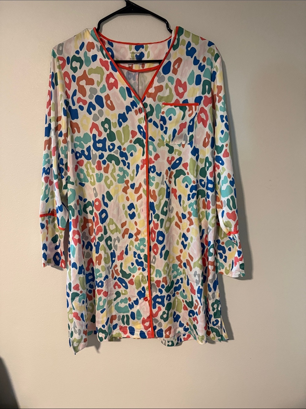 summersalt Multicolor Abstract Spot Top with Coral Trim